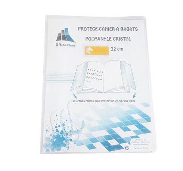 Protège cahier 24x32 cm 2 grands rabats cristal transparent épaisseur: 20/100e - incolore