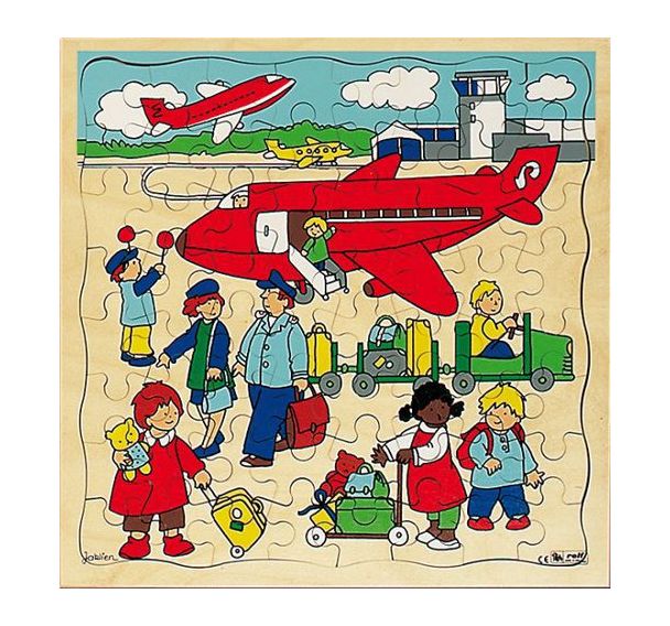 Puzzle bois 37 x 37 cm - thème le transport : aéroport