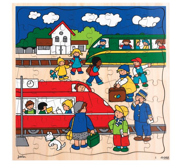 Puzzle bois 37 x 37 cm - thème le transport : gare ferroviaire