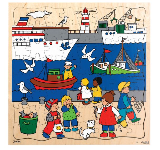 Puzzle bois 37 x 37 cm - thème le transport : port