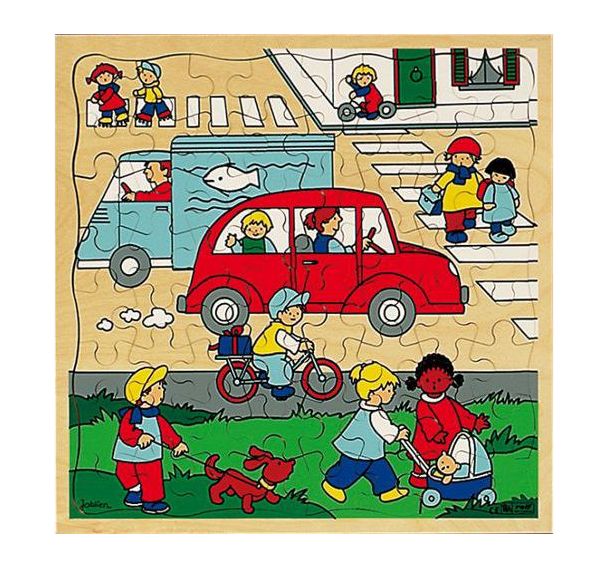 Puzzle bois 37 x 37 cm - thème le transport : trafic en ville