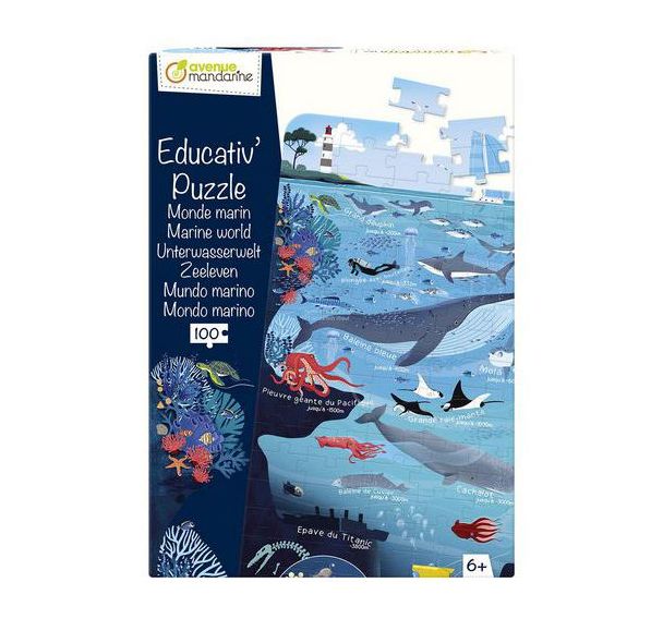 Puzzle éducatif carton 100 pièces monde marin