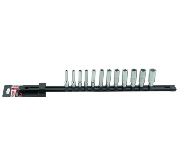 Rack 12 douilles 6 pans longues 1/4 taille 4 à 14mm