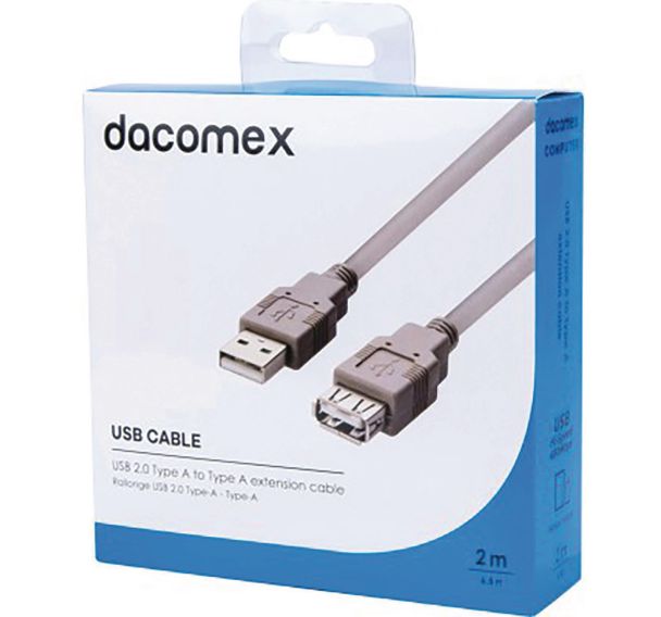 Rallonge USB 2.0 Type-A - Type A grise - 2 m DACOMEX