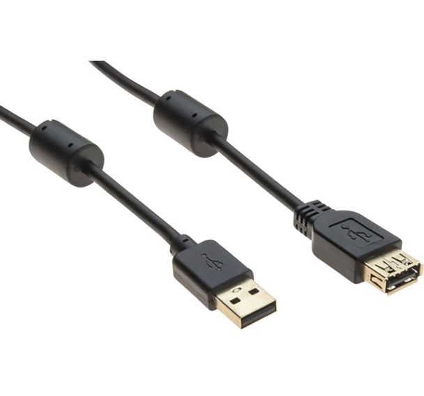 Rallonge USB 2.0 type A et A avec ferrites noire - 1,5 m