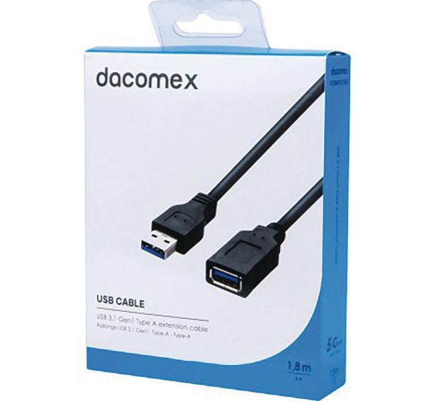 Rallonge USB 3.1 Gen1 Type-A - Type-A noire - 1,8 m DACOMEX