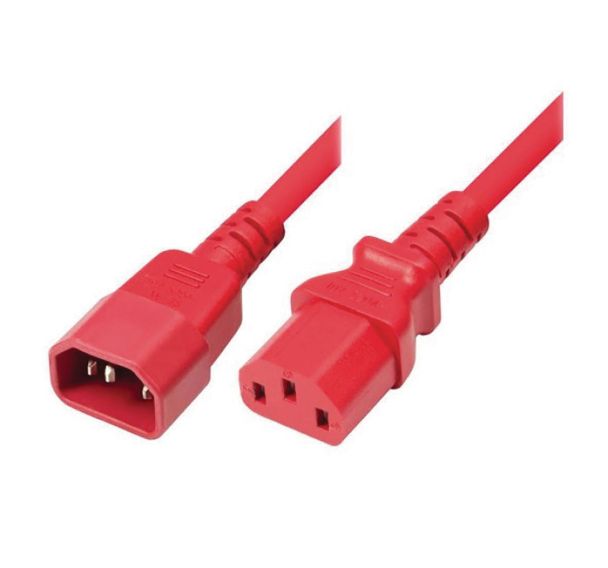 Rallonge secteur tripolaire rouge 1,8m IEC C14 vers IEC C14