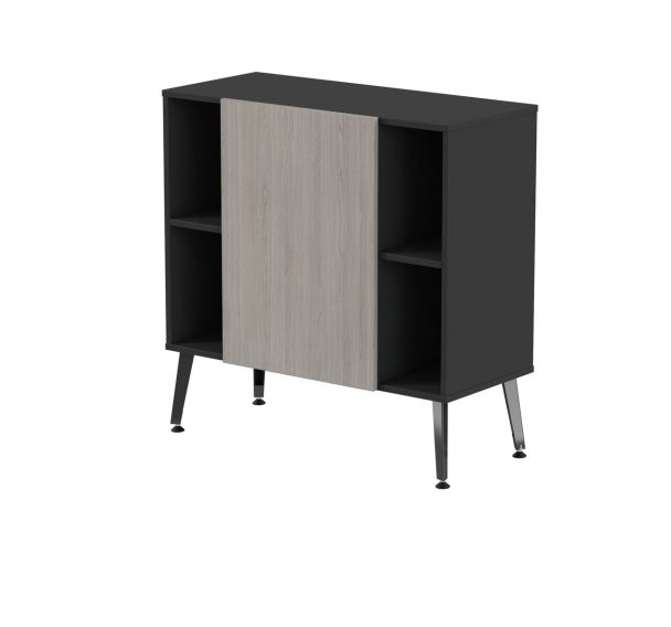 Range. bas Teni pieds métal lg.100 cm ht.101 cm 1 porte 4 niches