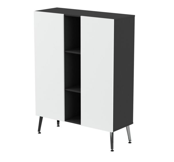 Range. bas Teni pieds métal lg.120 cm ht.160 cm 2 portes 3 niches