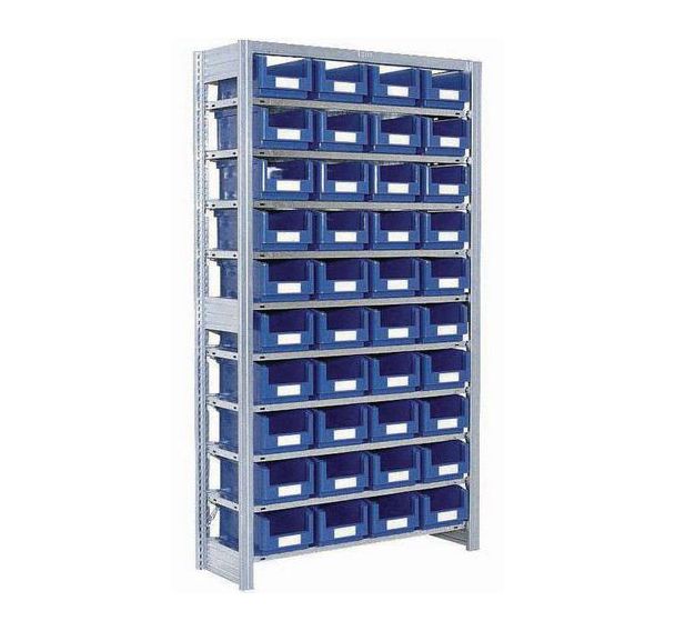 Rayonnage à tablettes avec bacs à bec SK