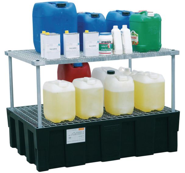Rayonnage galvanisé avec bac de rétention - Capacité de rétention 224L