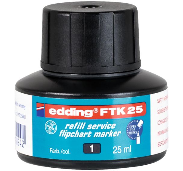 Recharge d'encre pour marqueur chevalet - Noir - FTK25 - Edding