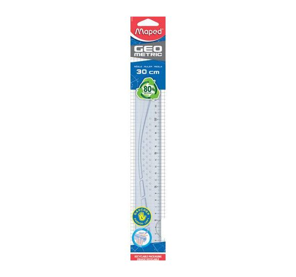 Règle plate gaucher 30 cm - Géometric, en plastique recyclé
