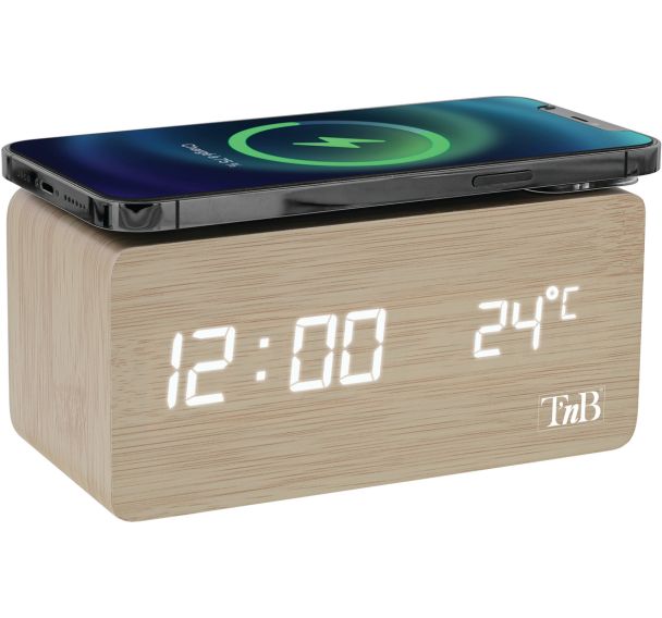 Réveil LED finition bois avec chargeur à induction Joy