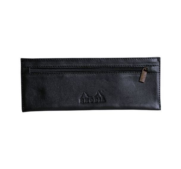 Rhodia noir trousse plate cuir véritable 22x8,5 cm