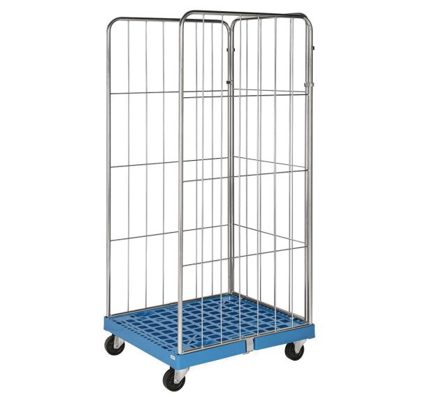 Roll-conteneur 3 cotés - base plastique - Capacité 400 kg