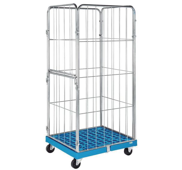 Roll-conteneur 4 cotés - base plastique et demi ouverture rabattable - capacité 400 kg