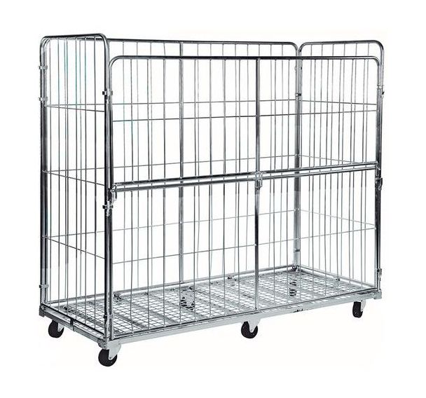 Roll-conteneur de sécurité 4 cotés grand volume l 2000 mm x l 800 mm x h 1800 mm avec demi ouverture rabattable - capacité 400 kg
