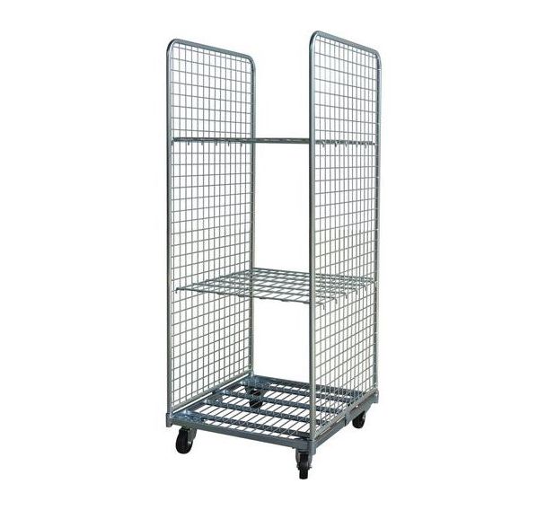 Roll conteneur 2 côtés en maille 50x50 mm - 2 tablettes- 400kg