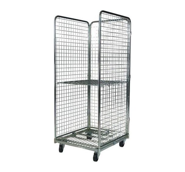 Roll conteneur 3 côtés en maille 50x50 mm - 1 tablette- 400kg