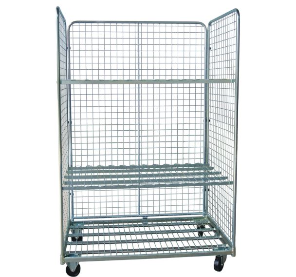 Roll conteneur Maxi- 3 côtés en maille 50x50 mm- 2 tablettes-400kg