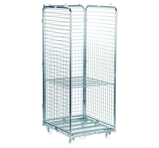 Roll conteneur acier 3 côtés et 1 étagère - Capacité 400 kg - Manutan