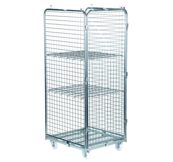 Roll conteneur acier 3 côtés et 2 étagère - Capacité 400 kg - Manutan