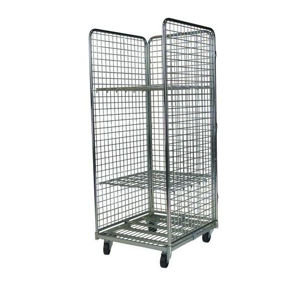 Roll conteneur en maille 3 côtés - 2 tablettes 720x800x1800