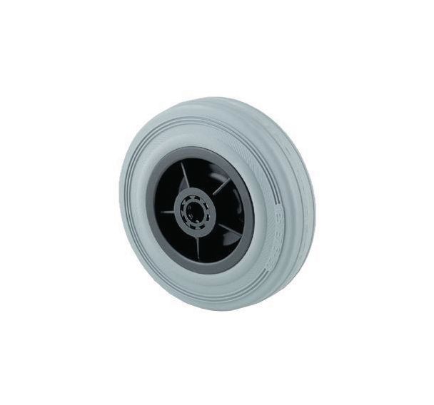 Roue de transport avec pneu en caoutchouc semi-élastique gris et jante en polypropylène