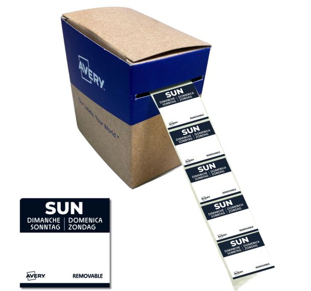 Rouleau de 1000 Étiquettes Dimanche - 25 x 25 mm - Amovibles
