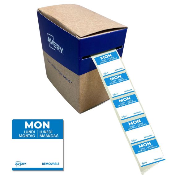 Rouleau de 1000 étiquettes Lundi - 25 x 25 mm - Amovibles