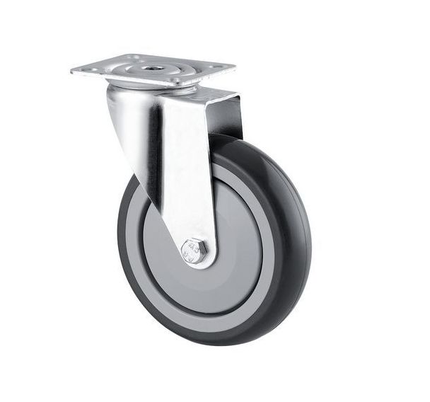 Roulette à bandage caoutchouc à platine - Pivotante -  Force 70 kg
