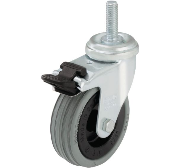 Roulette à tige filetée M10 x 30 - Charge 40 à 70 kg - Pivotante à frein