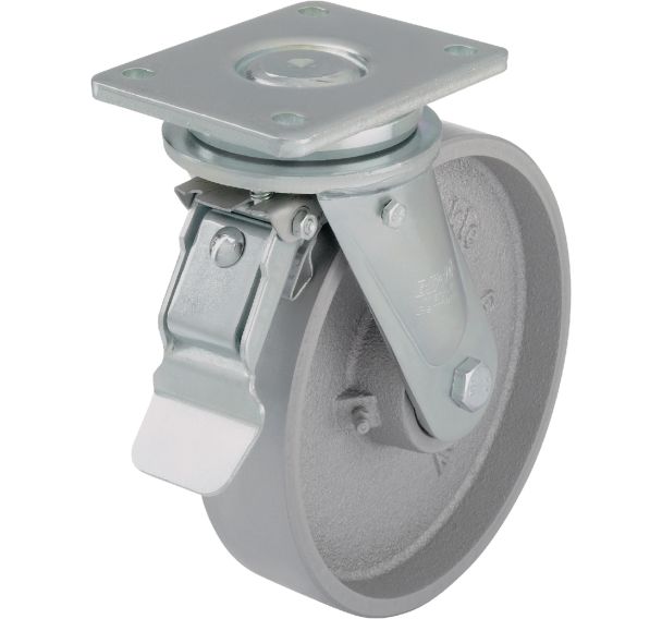 Roulette en fonte - Charge 750 à 1 200 kg - Roulette pivotante avec frein