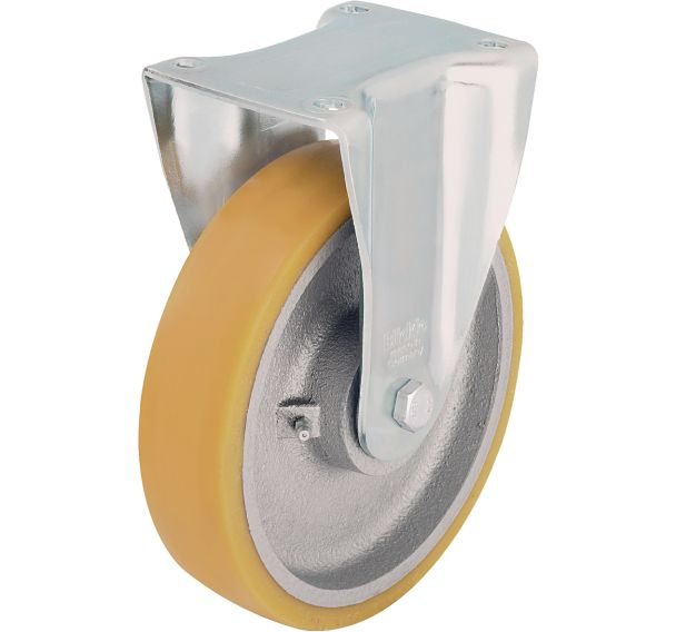 Roulette fixe acier PU Extrathane® corps fonte- Charge 350 à 900kg
