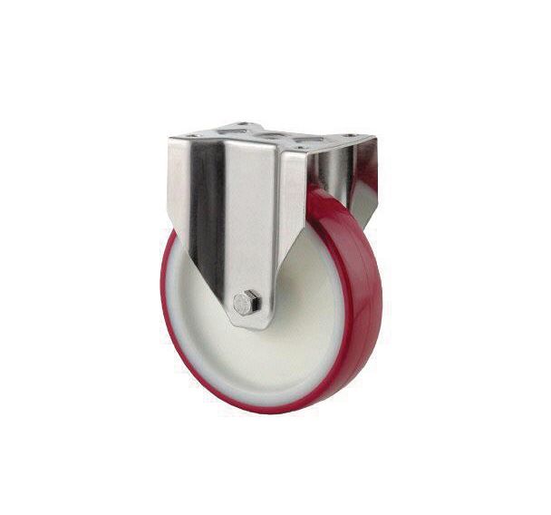 Roulette fixe en nylon bandage polyuréthane et monture en acier inoxydable
