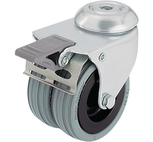 Roulette jumelée à œil - Charge 70 à 100 kg - Pivotante à frein