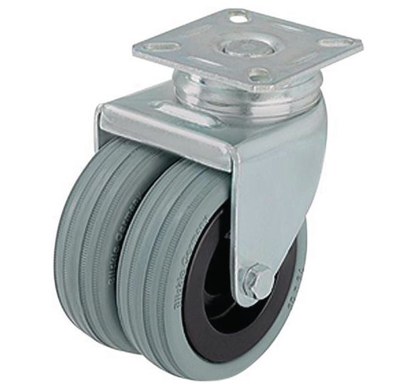 Roulette jumelée à platine - Charge 70 à 100 kg - Pivotante