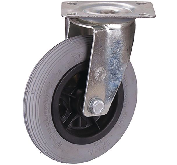 Roulette pivotante à bandage pneumatique, 150 x 30 mm, gris