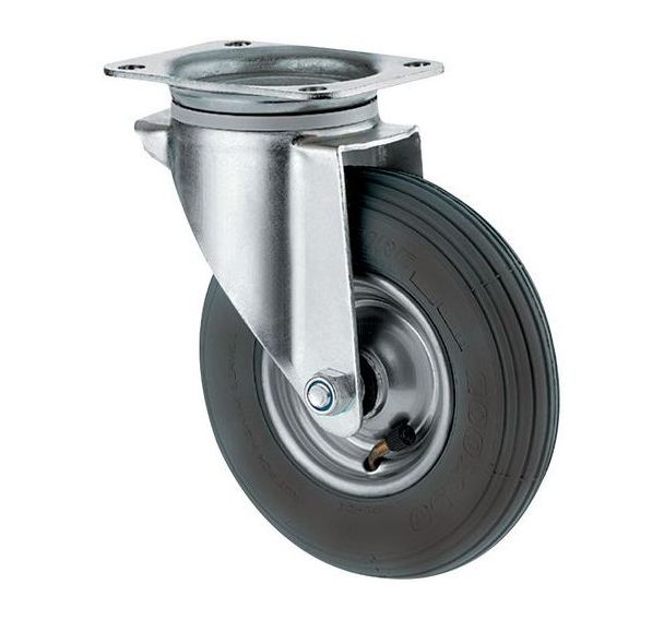 Roulette pivotante à platine - Force 75 à 200 kg - Bandage pneumatique