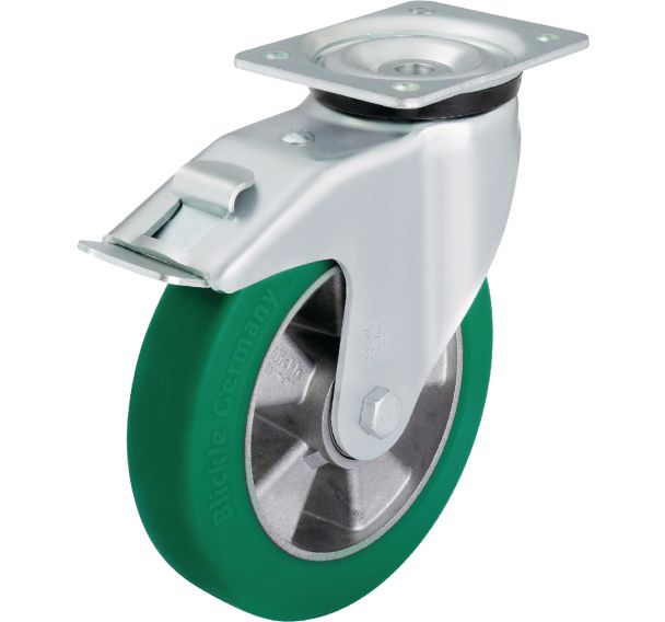 Roulette pivotante à platine avec frein - Charge 250 à 600 kg