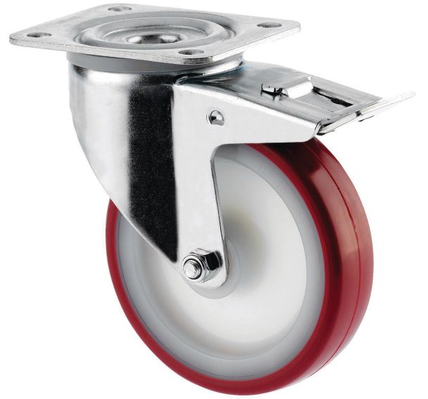 Roulette pivotante à platine avec frein - Force 100 à 350 kg