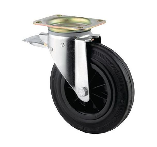 Roulette pivotante à platine avec frein - Force 135 et 205 kg