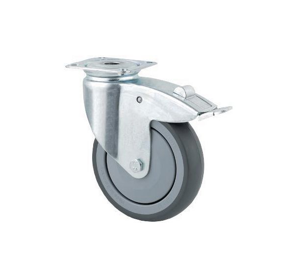 Roulette pivotante à platine avec frein - Force 40 à 100 kg