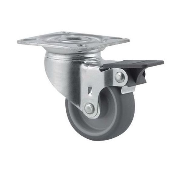 Roulette pivotante à platine et frein - Capacité 40 kg