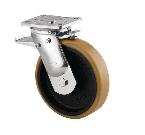 Roulette pivotante à platine et frein - Capacité 550 à 2000 kg