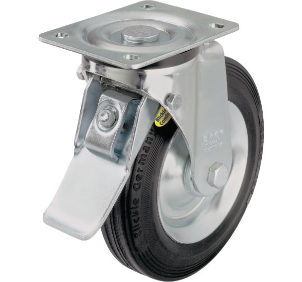 Roulette pivotante à platine et frein - Charge 100 à 600 kg