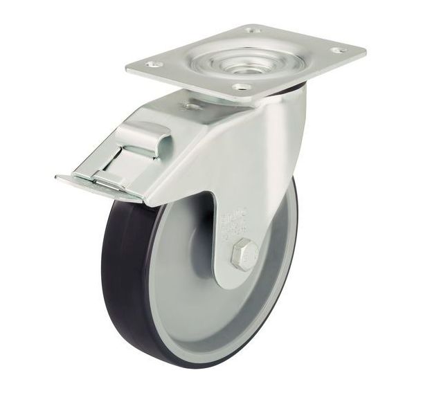 Roulette pivotante à platine et frein - Charge 125 à 300 kg