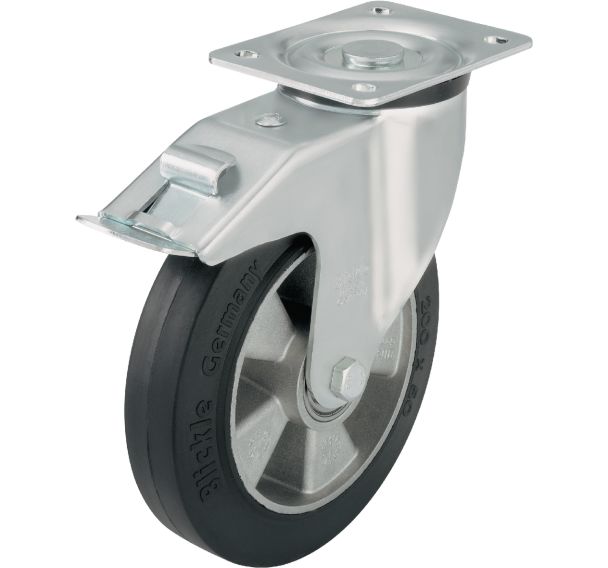 Roulette pivotante à platine et frein - Charge 180 à 550 kg