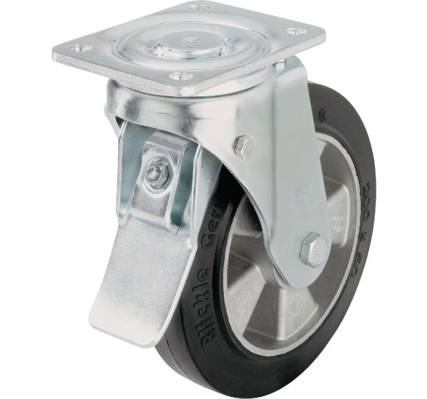 Roulette pivotante à platine et frein - Charge 180 à 550 kg - Longue durée de vie